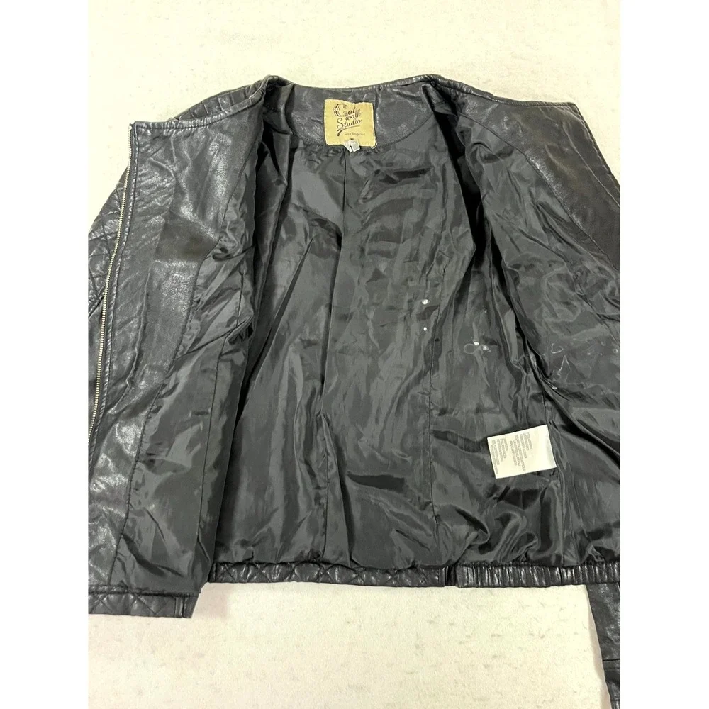 Vintage Catwalk Studio Leather Jacket Girl Medium Black Quilted Asymmetrical Zip